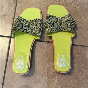 Vince Camuto Neon Green Slides with Snakeskin Straps new